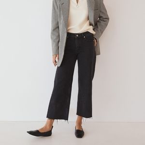 Mango Mid Rise Wide Leg Culotte Jeans Black